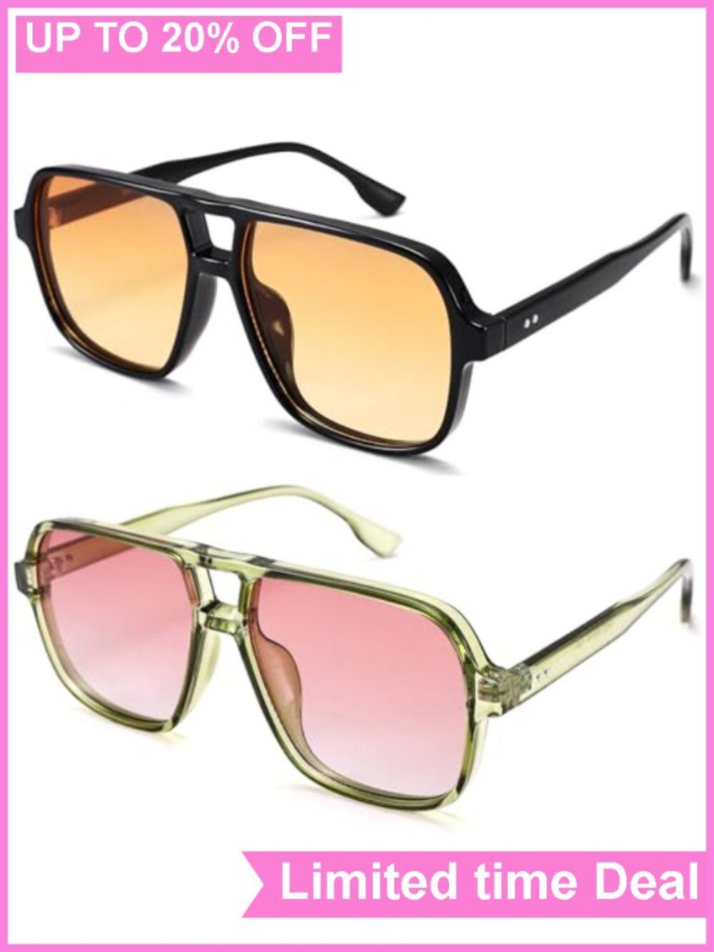 Retro Oversized Square Aviator Sunglasses Women Men UV400 Protection